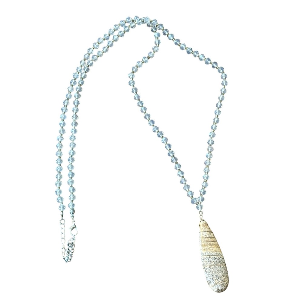 Boho Teardrop Stone Beaded Necklace Crystal Chain Pendant Women Fashion Jewelry